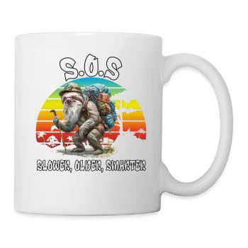 S.O.S Slower Older Smarter. Wandern, Faultier, - Tasse - Weiß - Rechts