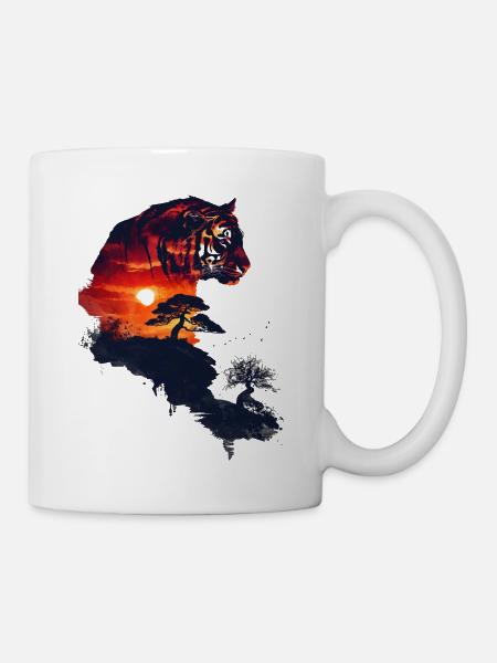 Japan Landschaft Tiger Bonsai Baum Aesthetic - Tasse - Weiß