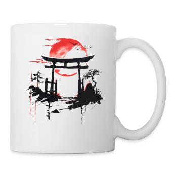 Japanese Tree Red Moon Birds Aesthetic Bonsai - Mug - white - Right