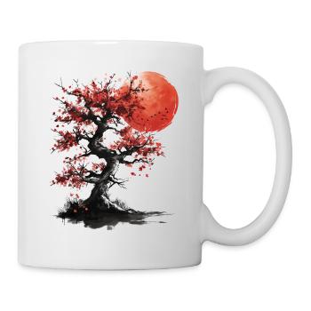 Japanese Tree Red Moon Birds Aesthetic Bonsai - Mug - white - Right