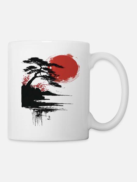 Japon Paysage Lune Rouge Bouddhisme Esthétique - Mug blanc - blanc