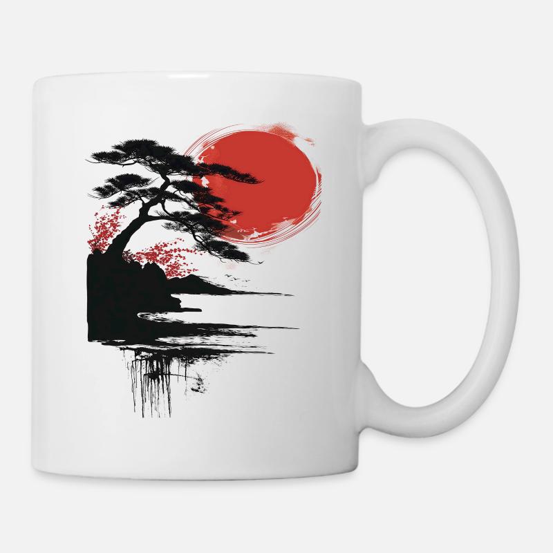Japon Paysage Lune Rouge Bouddhisme Esthétique - Mug blanc - blanc