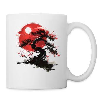 Japanese Tree Buddhism Red Moon Aesthetic Bonsai - Mug - white - Right