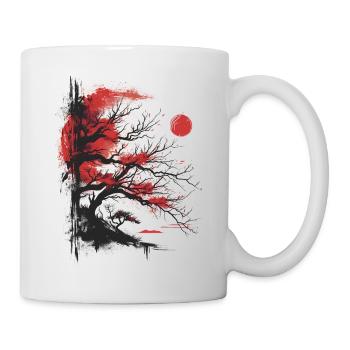 Japanese Tree Aesthetic Buddhism Red Moon Bonsai - Mug - white - Right