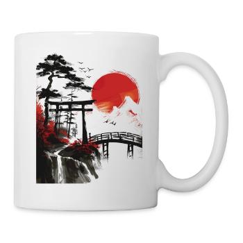 Japan Landscape Red Moon Trees Birds Bonsai - Mug - white - Right