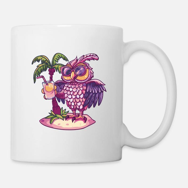 Eule Insel Sommer Palme - Tasse - Weiß
