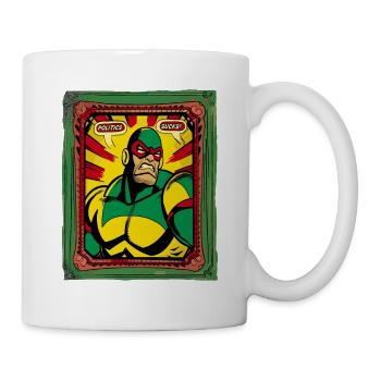 L’anti-héros vert et jaune : la politique, c’est de la merde - Mug blanc - blanc - Droite