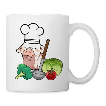 Schwein Koch Köchin Gemüse Küche - Tasse - Weiß - Rechts