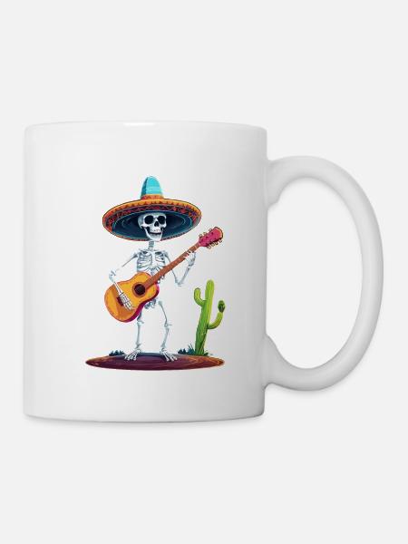 Mexikanischer Mariachi Skelett Gitarrist Fiesta - Tasse - Weiß