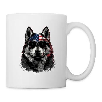 Siberian Husky with American Sunglasses - Tasse - Weiß - Rechts