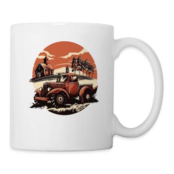 Idylle rurale : grange et tracteur, agriculteurs - Mug blanc - blanc - Droite