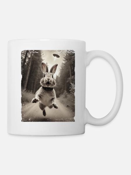 Lustiges Hasen Selfie Außerirdisches Raumschiff - Tasse - Weiß