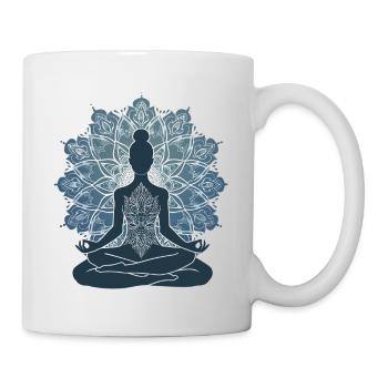 Le silence du yoga : une silhouette en pose avec M - Mug blanc - blanc - Droite