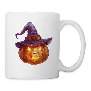 Eerie jack-o'-lantern with witch hat - Mug - white - Right