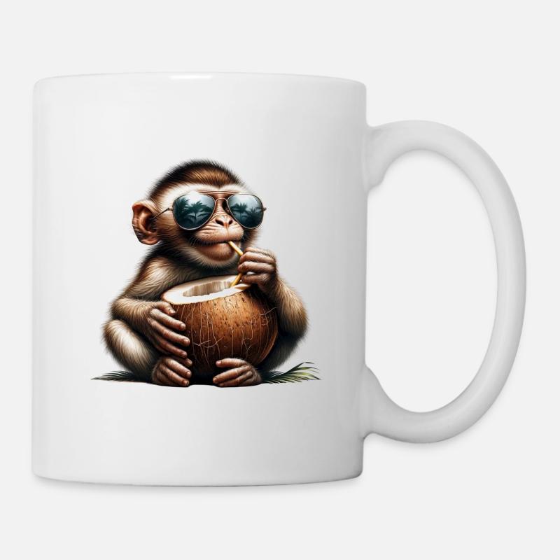 Affe mit Kokosnuss Dschungel Tiere - Tasse - Weiß