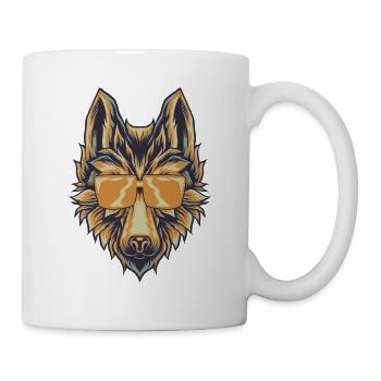 Loup avec lunettes de soleil T-Shirt tête de loups canins - Mug blanc - blanc - Droite