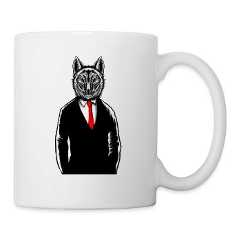 Loup portant un T-Shirt en smoking, gilet de loups canins drôle - Mug blanc - blanc - Droite