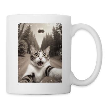 Lustiges Katzen Selfie Außerirdisches Raumschiff - Tasse - Weiß - Rechts