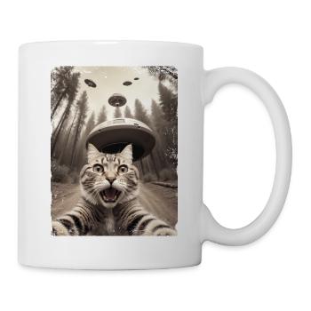 Lustiges Katzen Selfie Außerirdisches Raumschiff - Tasse - Weiß - Rechts