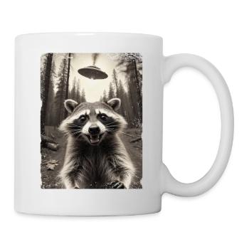 Funny Raccoon Selfie Alien Spaceship - Mug - white - Right