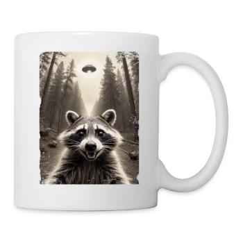 Funny Raccoon Selfie Alien Spaceship - Mug - white - Right