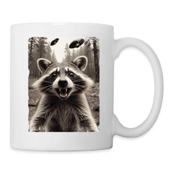 Funny Raccoon Selfie Alien Spaceship - Mug - white - Right