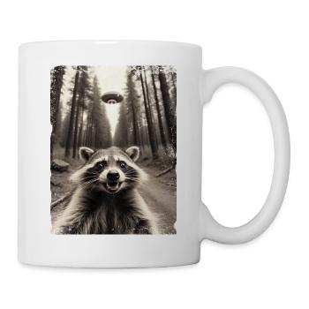 Lustiges Waschbär Selfie Außerirdisches Raumschiff - Tasse - Weiß - Rechts
