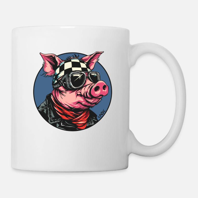 Motorradfahrer Motorrad Biker Schwein - Tasse - Weiß