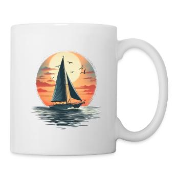 Sailboat at sunset, sea and seagulls - Mug - white - Right