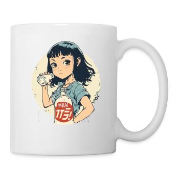 Super niedliches Anime-Mädchen trinkt Milch - Tasse - Weiß - Rechts