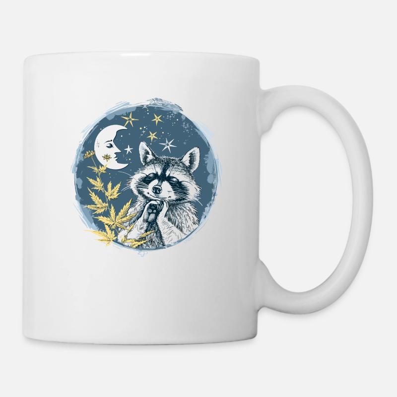 Sterne, Mond und schlafender Waschbär - Tasse - Weiß