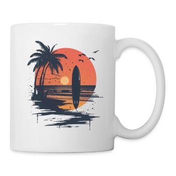 Surfbrett Sonnenuntergang und Palmen - Tasse - Weiß - Rechts