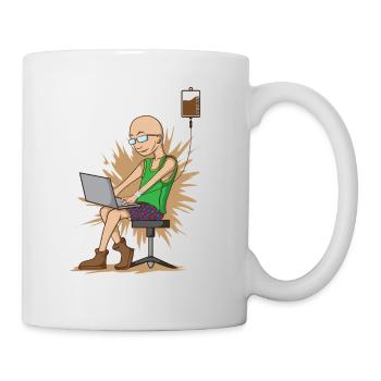 Coffee drinking nerd while chopping hangs on coffee - Mug - white - Right