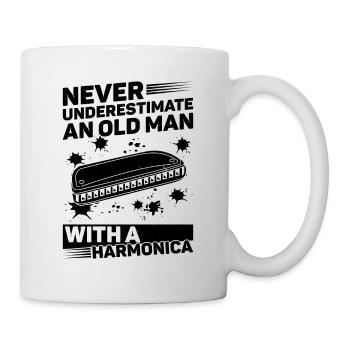 Ne sous-estimez jamais un vieil homme avec un harmonica - Mug blanc - blanc - Droite