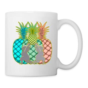 Ananas Katzen Obst Früchte Yogi Yoga Retro 80er - Tasse - Weiß - Rechts
