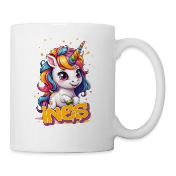 INES - Beautiful girl name with cute unicorn - Mug - white - Right