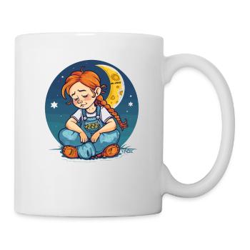 Schlafen rothaariges Mädchen mit Mond und Sternen - Tasse - Weiß - Rechts
