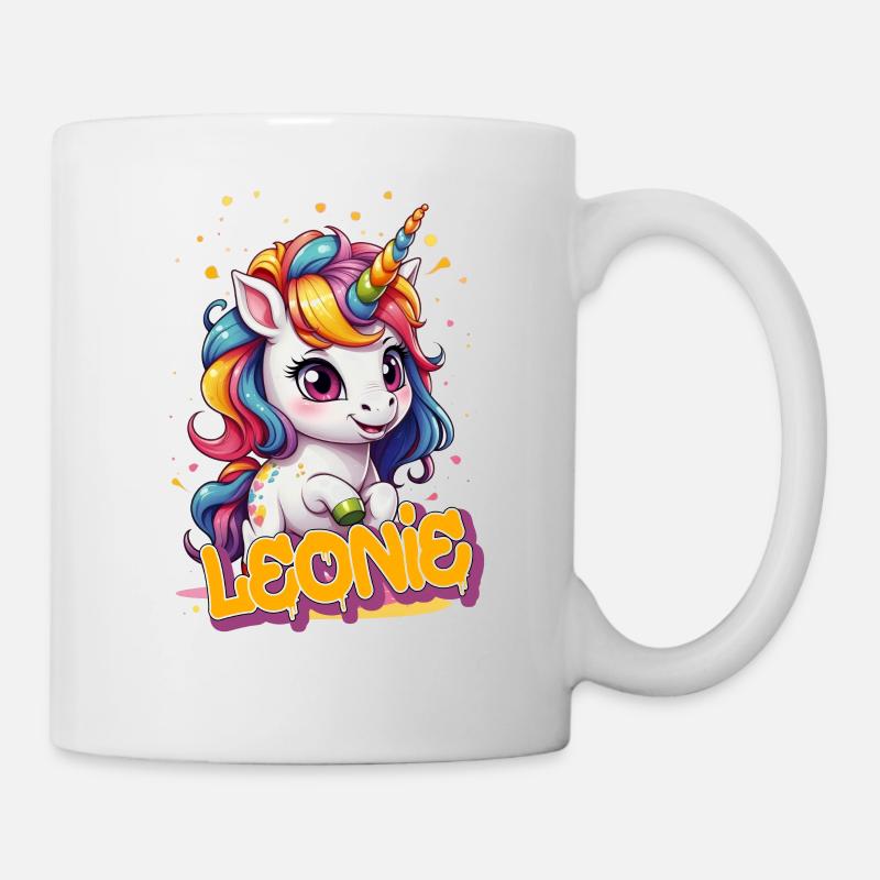 LEONIE - Schöner Mädchen Name mit süßem Einhorn - Tasse - Weiß