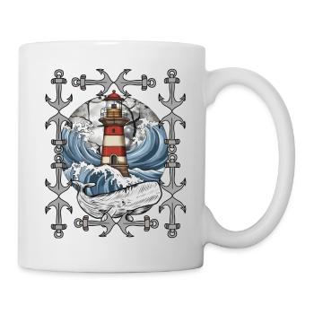 lighthouse, signal, maritime, whale, waves, sea, fish - Mug - white - Right