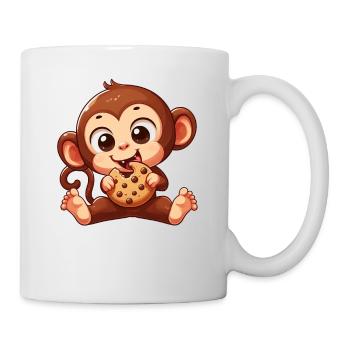 Cute Chimpanzee with Cookie Cartoon - Mug - white - Right