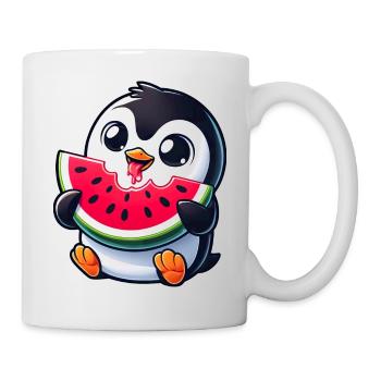Pinguin mit Wassermelone Cartoon - Tasse - Weiß - Rechts