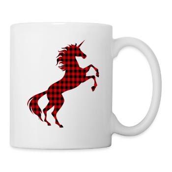 T-shirt à carreaux rouge Licorne Graphique Licorne Magique - Mug blanc - blanc - Droite
