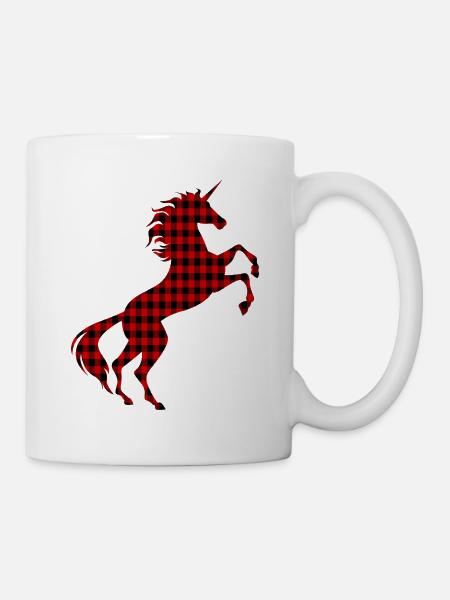 Unicorn Red Plaid T-Shirt Magical Unicorn Graphic - Mug - white