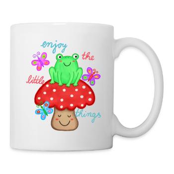 beautiful saying joy happiness frog on toadstool - Mug - white - Right