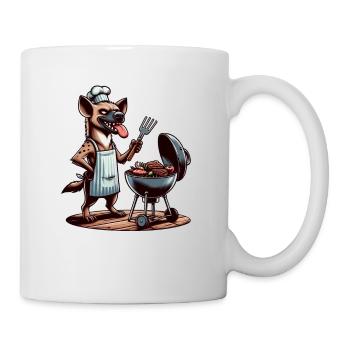 Hyena as a barbecue chef in summer - Mug - white - Right