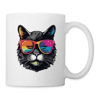 Katze Symbol Kopf Cool - Tasse - Weiß - Rechts
