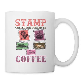 Caffeinated Philatelist: Powered by Coffee & Stamp - Tasse - Weiß - Rechts
