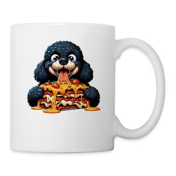 Schwarzer Pudel liebt Lasagne Comic - Tasse - Weiß - Rechts