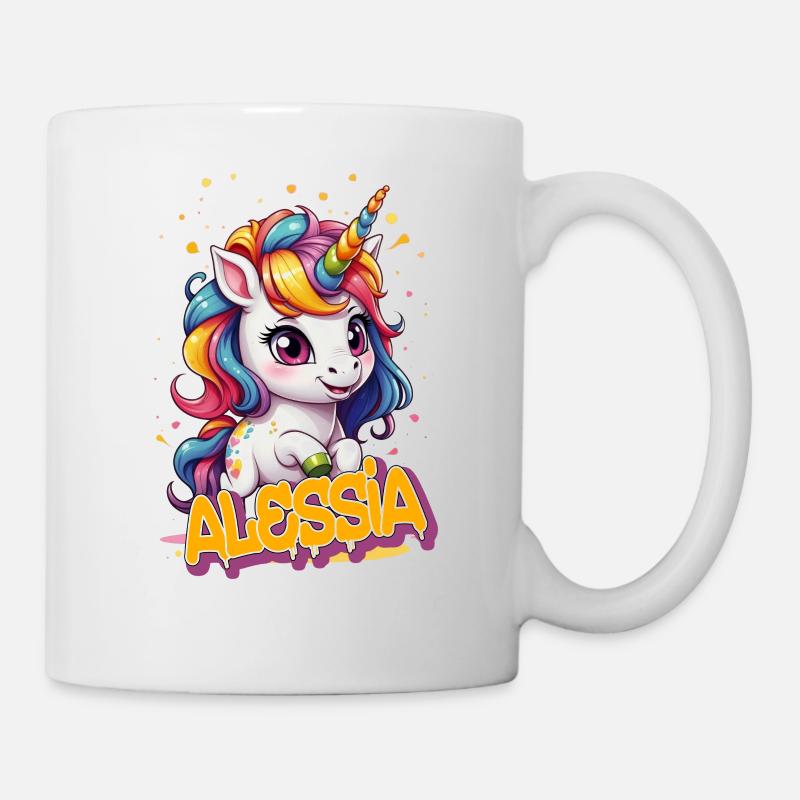 ALESSIA - Schöner Mädchen Name mit süßem Einhorn - Tasse - Weiß