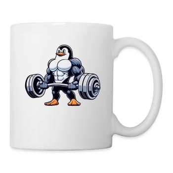 Pinguin Krafttraining mit Hantel - Tasse - Weiß - Rechts